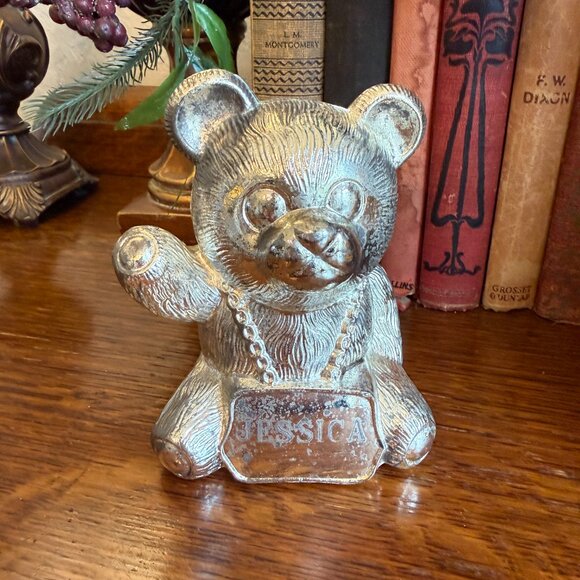 Vintage Other - Vintage Silver Teddy Bear Bank